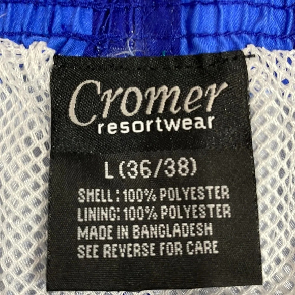 NWOT Cromer Resortwear Swim Trunks Elastic Waist Blue Striped L (36/38) - Picture 12 of 15